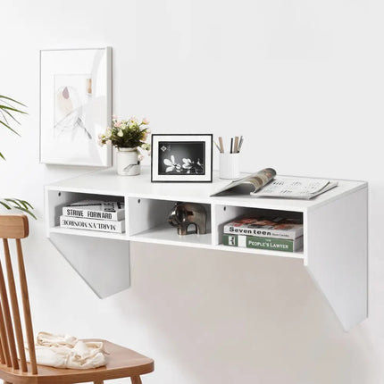 Wall Mounted Floating Computer Table Desk Storage Shelf-White - White - Laptop Tables & Printer Stands