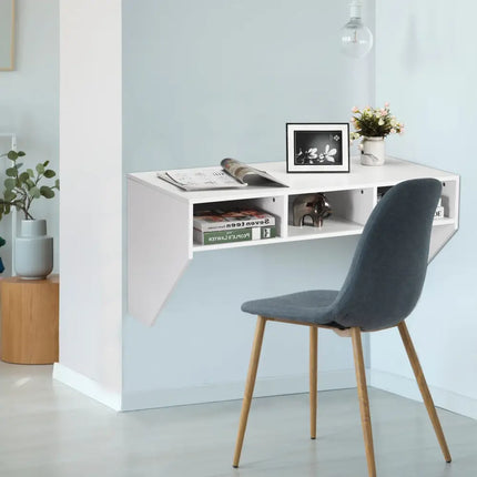 Wall Mounted Floating Computer Table Desk Storage Shelf-White - White - Laptop Tables & Printer Stands