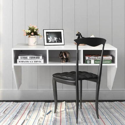Wall Mounted Floating Computer Table Desk Storage Shelf-White - White - Laptop Tables & Printer Stands