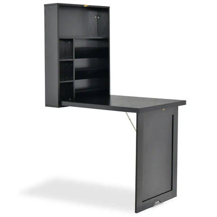 Wall Mounted Fold-Out Convertible Floating Desk Space Saver-Black - Black - Laptop Tables & Printer Stands