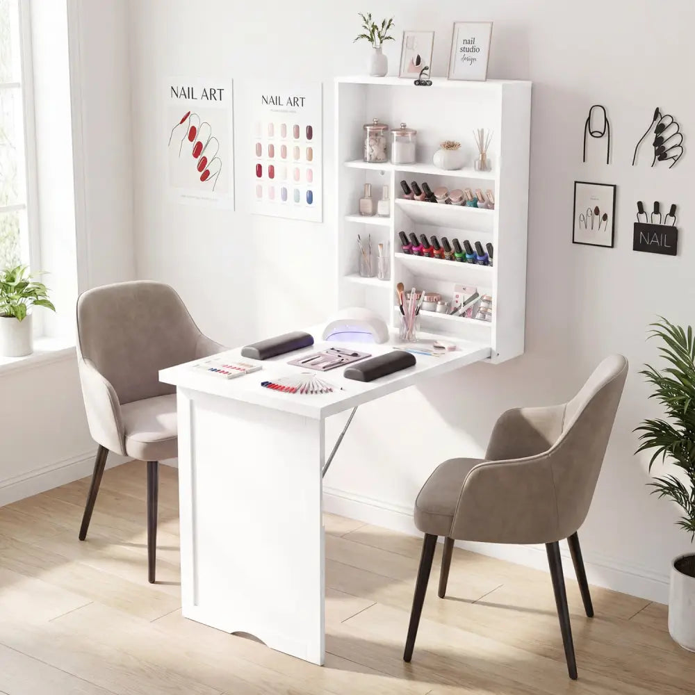 Wall Mounted Fold-Out Convertible Floating Desk Space Saver-White - White - Laptop Tables & Printer Stands