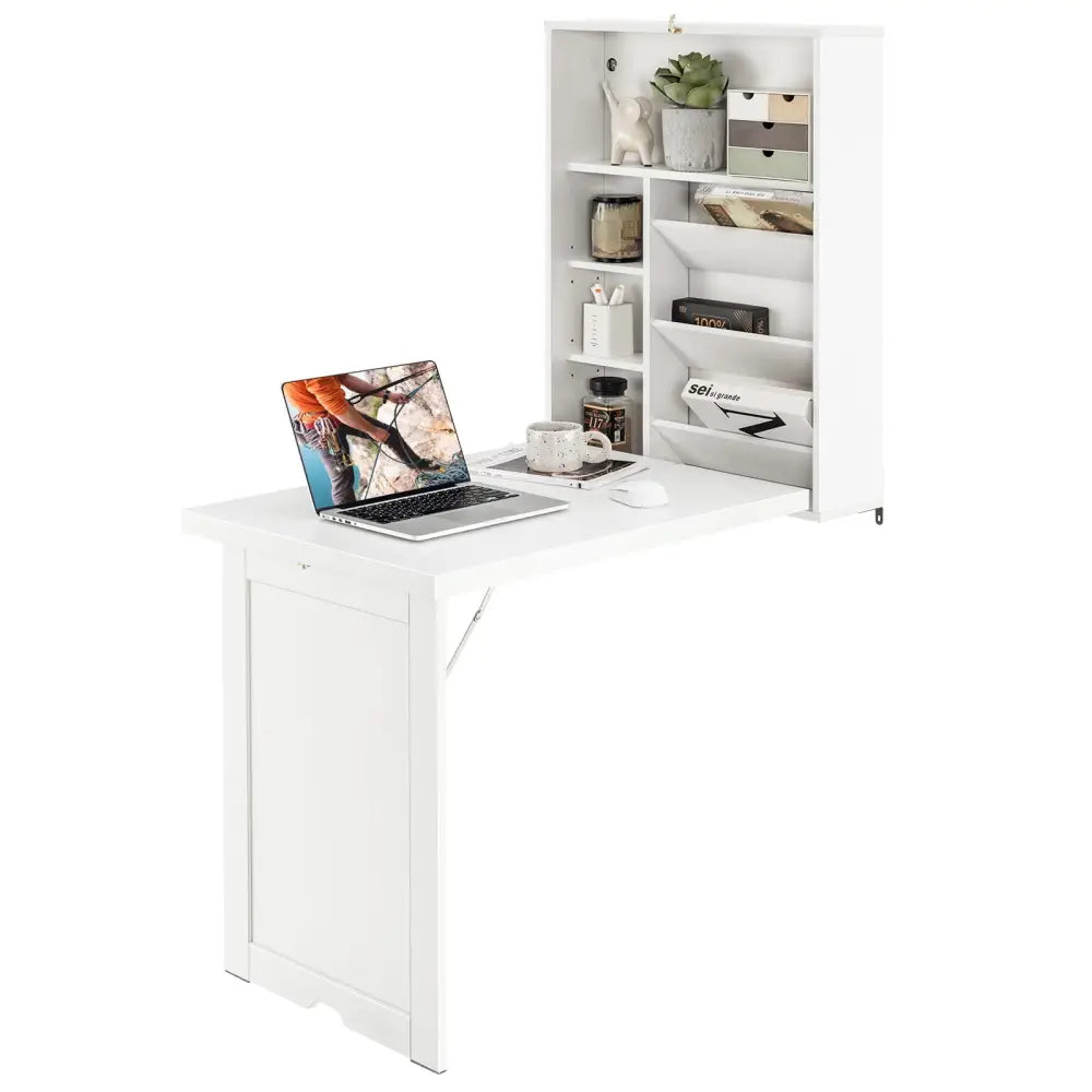 Wall Mounted Fold-Out Convertible Floating Desk Space Saver-White - White - Laptop Tables & Printer Stands