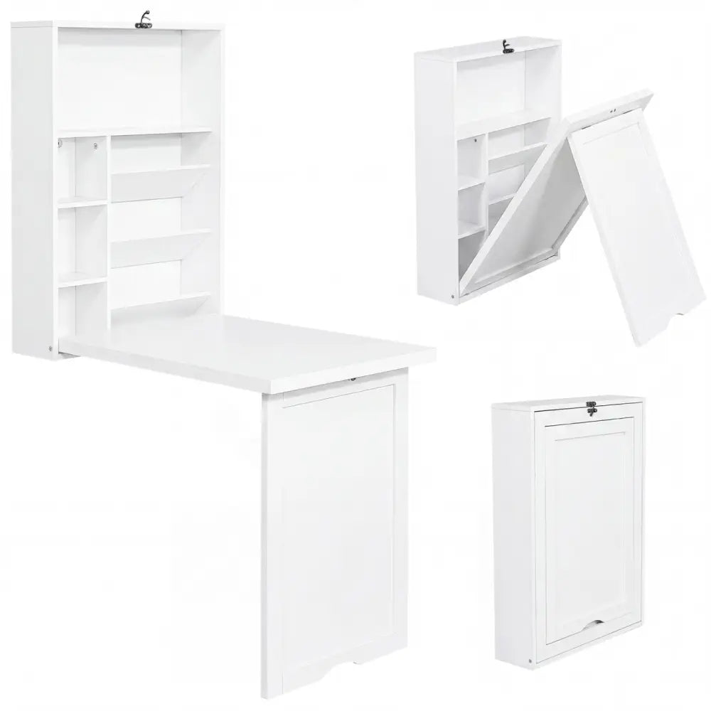 Wall Mounted Fold-Out Convertible Floating Desk Space Saver-White - White - Laptop Tables & Printer Stands