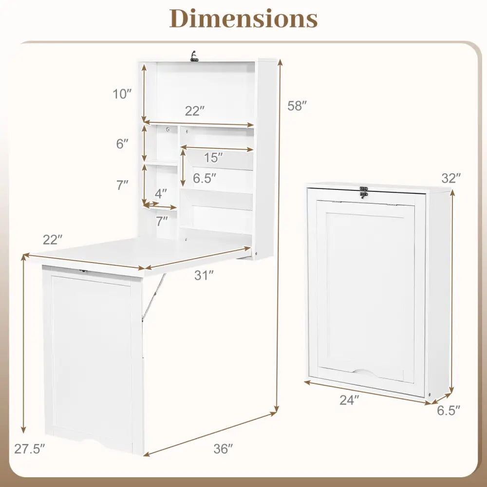 Wall Mounted Fold-Out Convertible Floating Desk Space Saver-White - White - Laptop Tables & Printer Stands