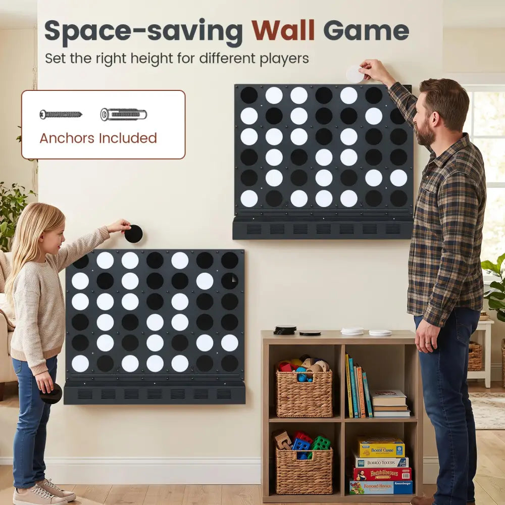 Wall-mounted Jumbo 4-in-a-Row Game with Acrylic Discs-Black - Black - Lawn Games