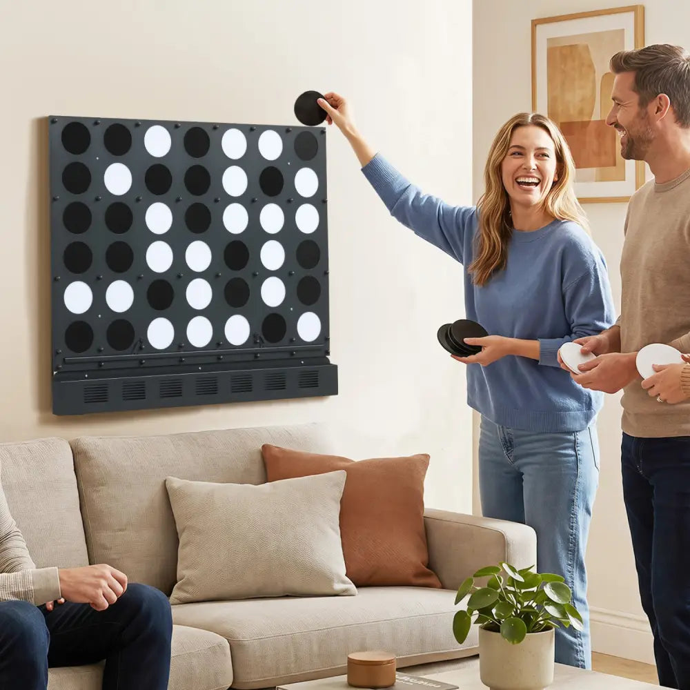Wall-mounted Jumbo 4-in-a-Row Game with Acrylic Discs-Black - Black - Lawn Games