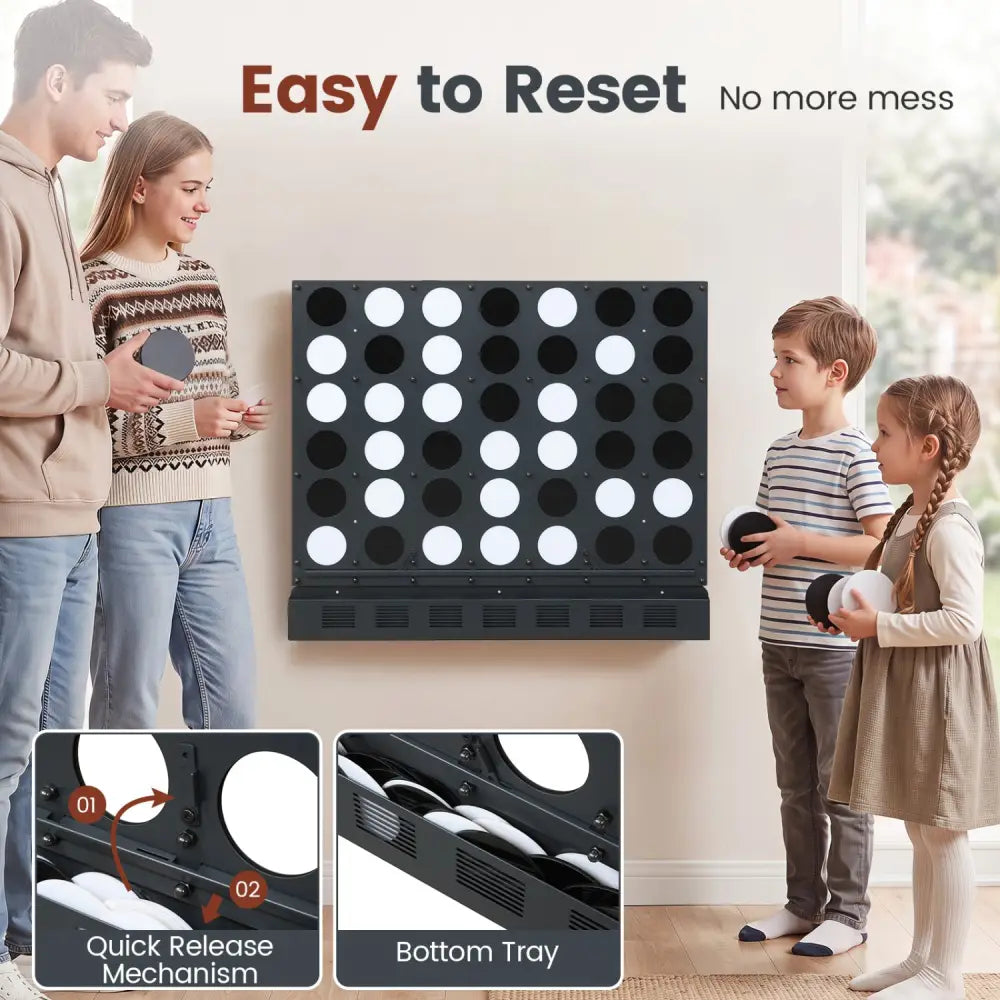 Wall-mounted Jumbo 4-in-a-Row Game with Acrylic Discs-Black - Black - Lawn Games