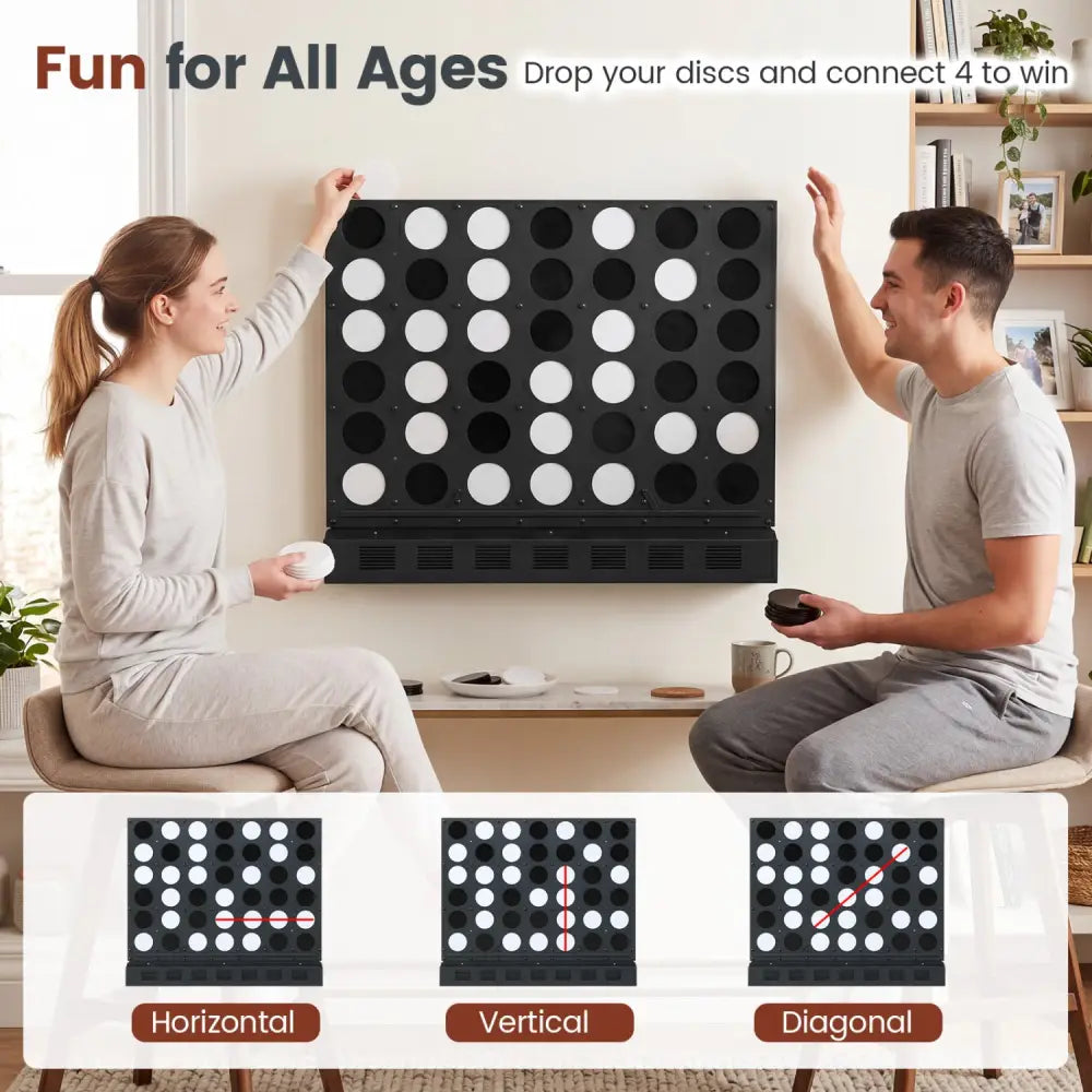 Wall-mounted Jumbo 4-in-a-Row Game with Acrylic Discs-Black - Black - Lawn Games