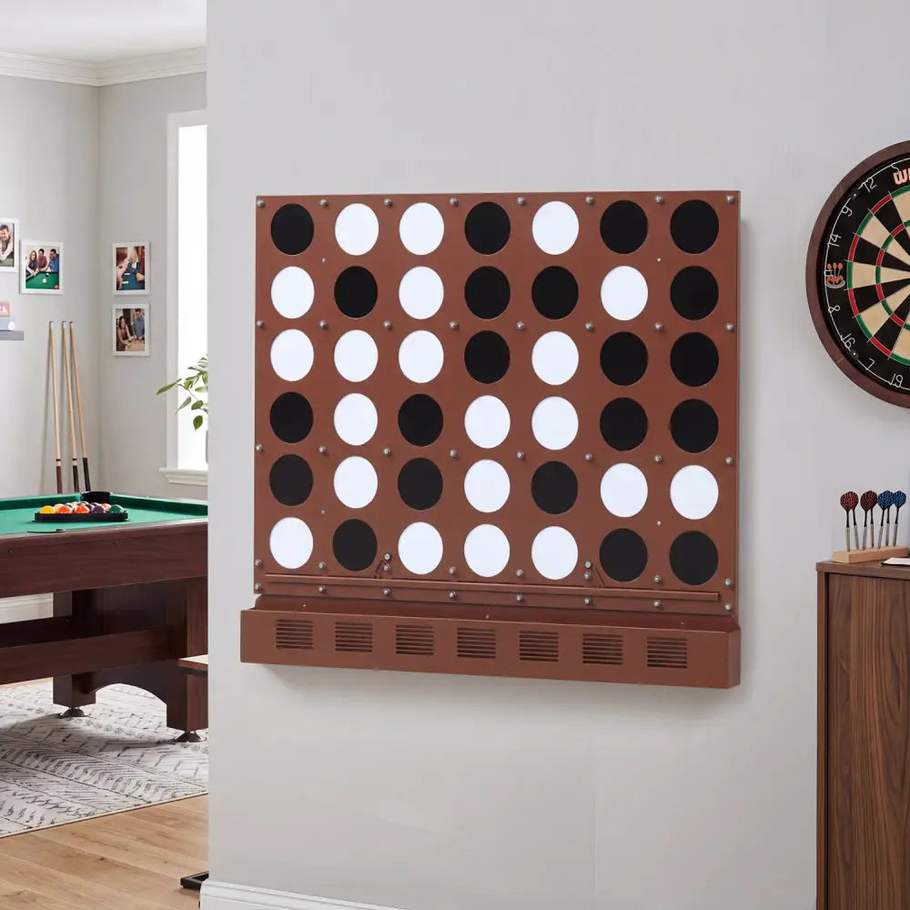 Wall-mounted Jumbo 4-in-a-Row Game with Acrylic Discs-Walnut - Walnut - Lawn Games