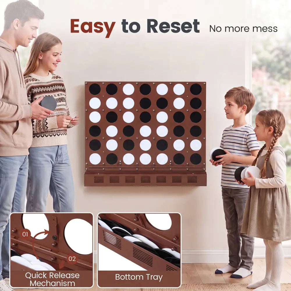 Wall-mounted Jumbo 4-in-a-Row Game with Acrylic Discs-Walnut - Walnut - Lawn Games