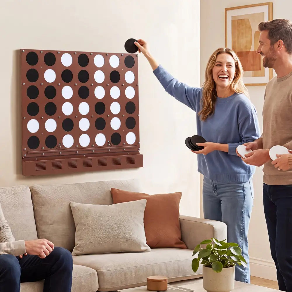 Wall-mounted Jumbo 4-in-a-Row Game with Acrylic Discs-Walnut - Walnut - Lawn Games