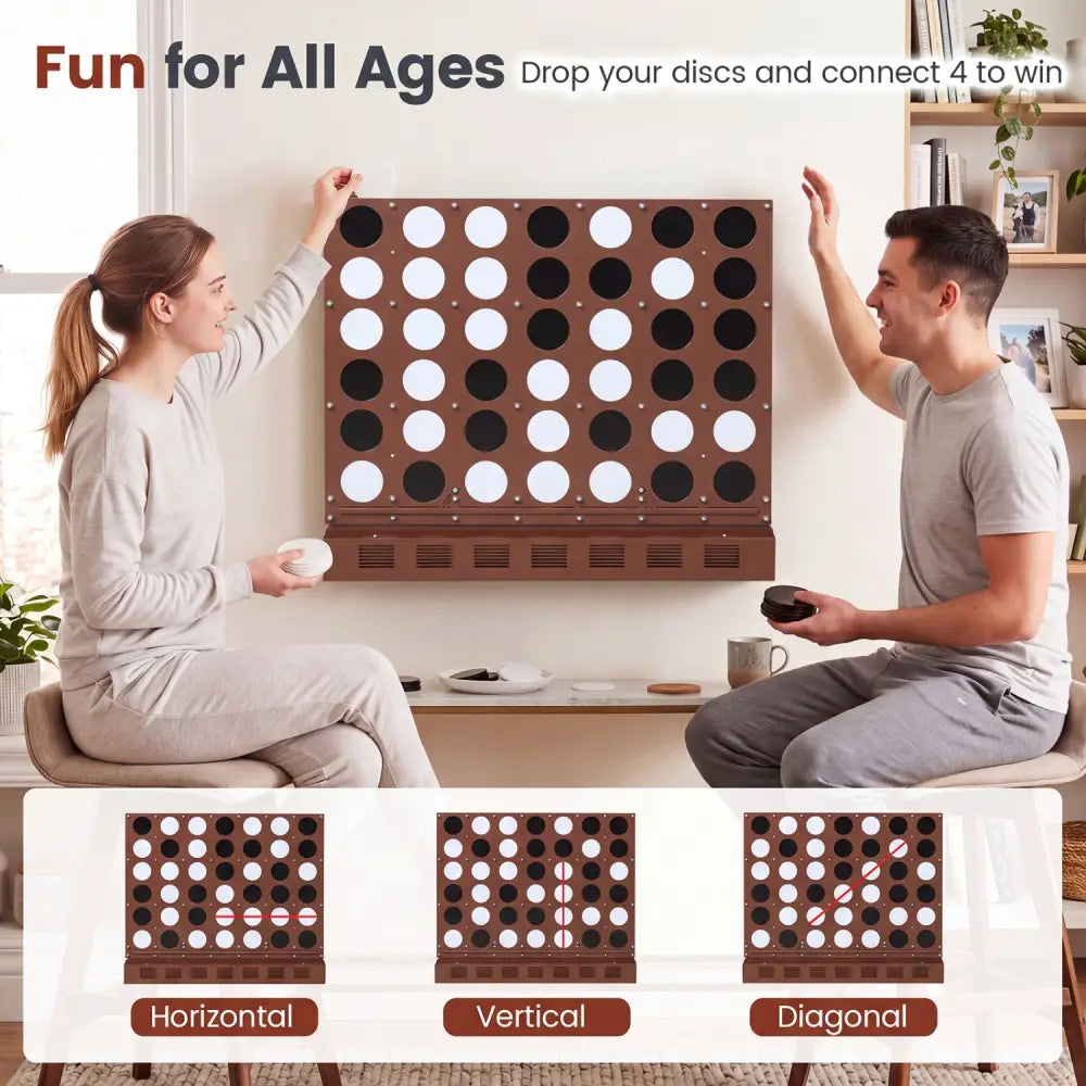 Wall-mounted Jumbo 4-in-a-Row Game with Acrylic Discs-Walnut - Walnut - Lawn Games