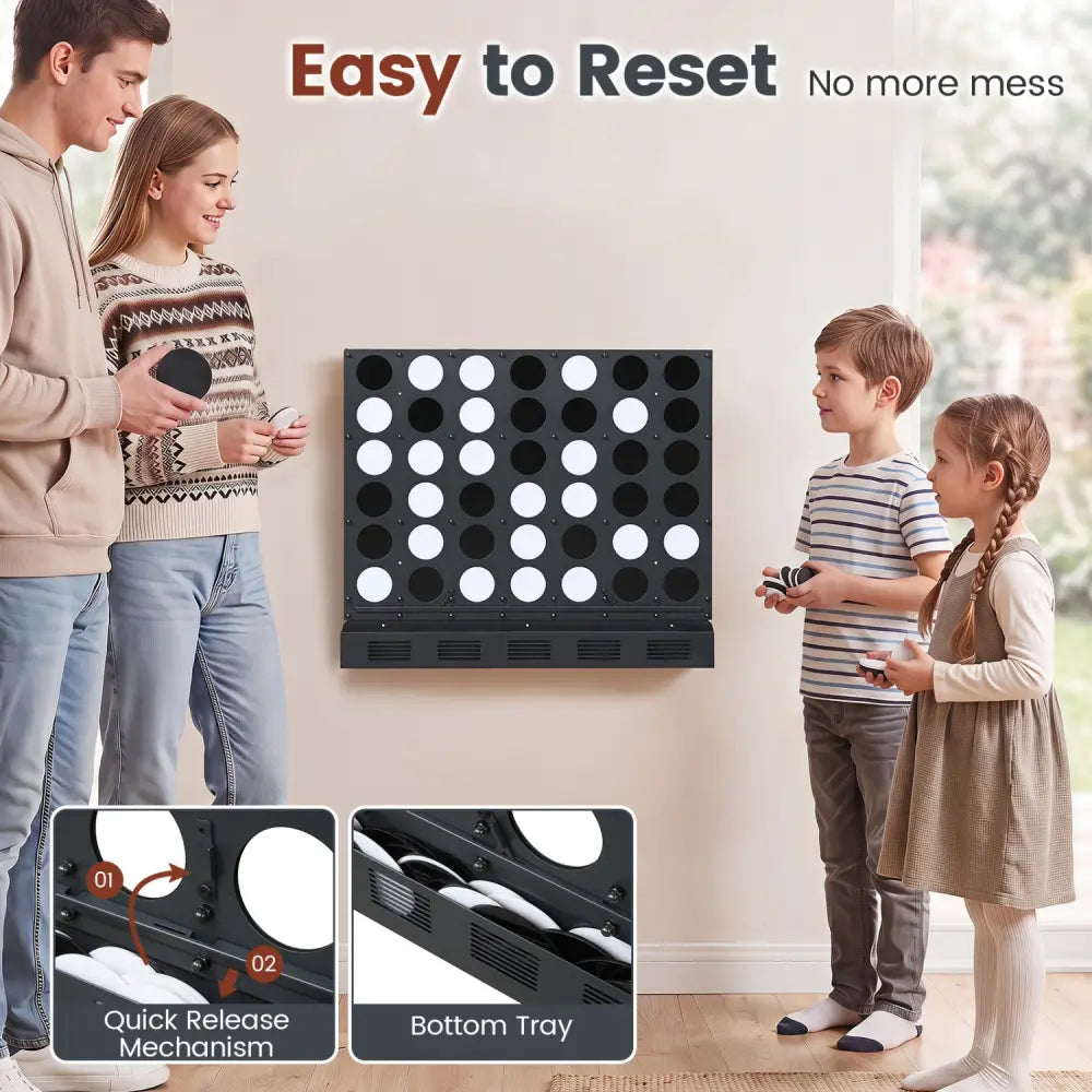 Wall-mounted Metal Connect-4 Game with Acrylic Discs-Black - Black - Lawn Games