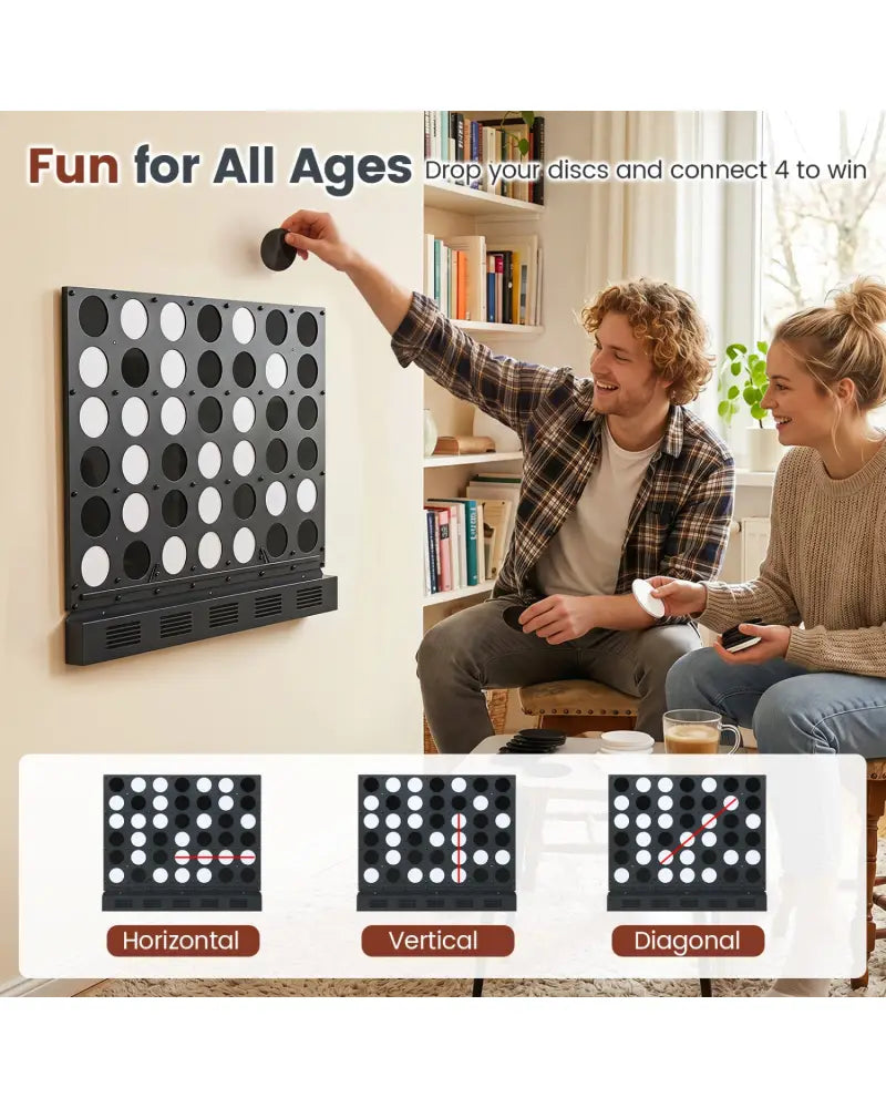 Wall-mounted Metal Connect-4 Game with Acrylic Discs-Black - Black - Lawn Games