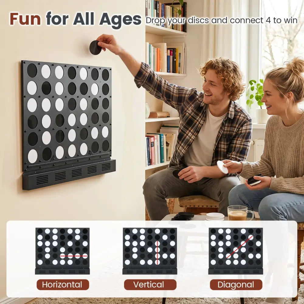 Wall-mounted Metal Connect-4 Game with Acrylic Discs-Black - Black - Lawn Games