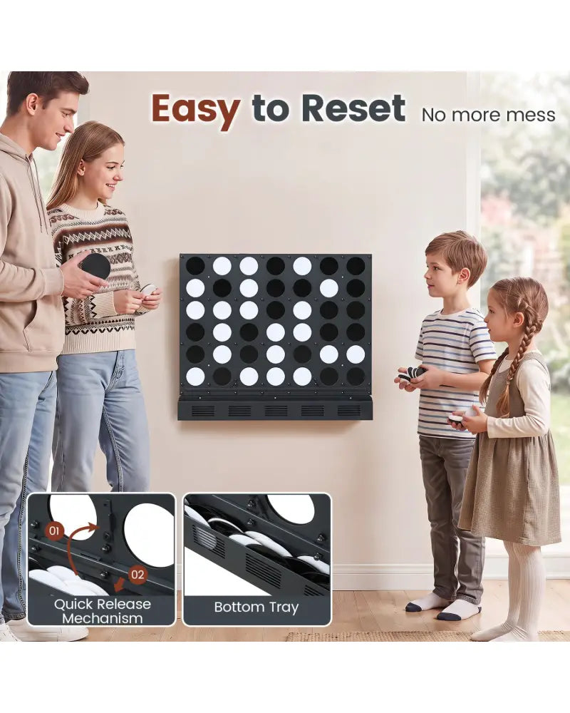 Wall-mounted Metal Connect-4 Game with Acrylic Discs-Black - Black - Lawn Games