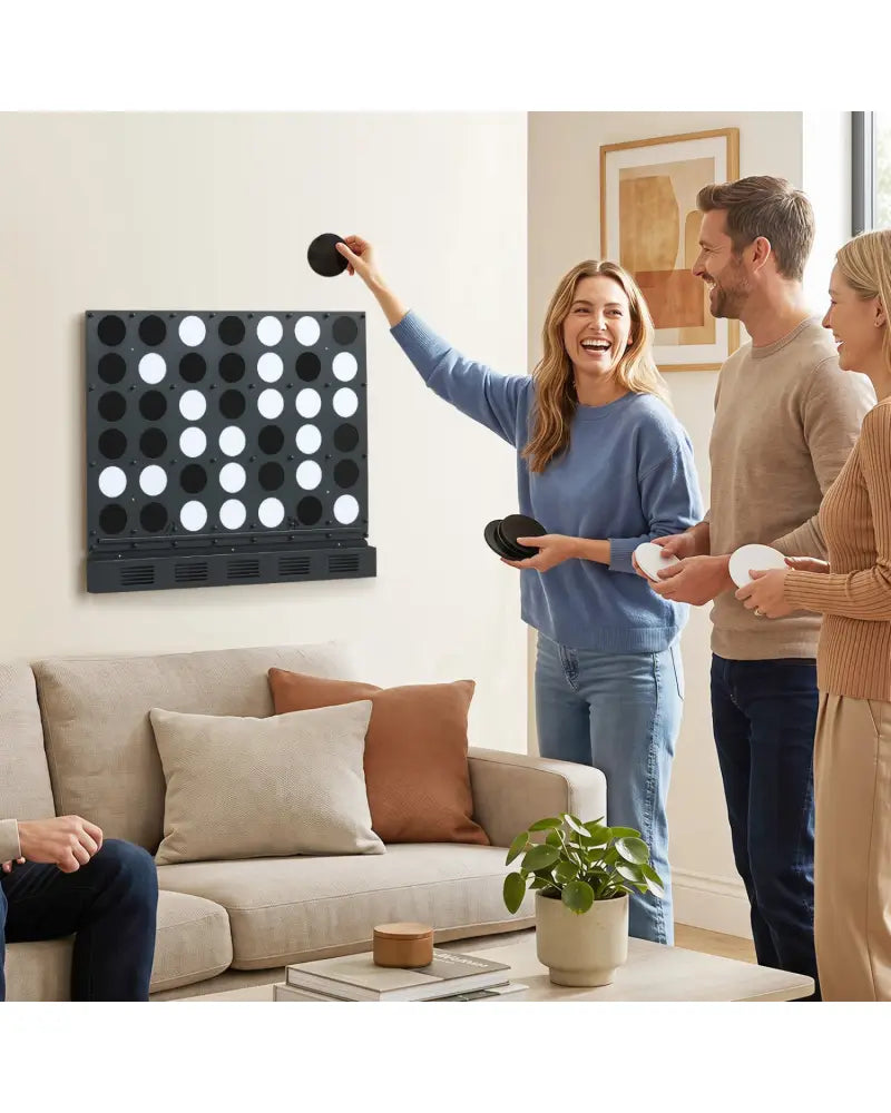 Wall-mounted Metal Connect-4 Game with Acrylic Discs-Black - Black - Lawn Games