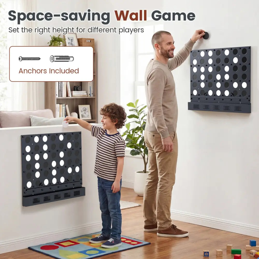 Wall-mounted Metal Connect-4 Game with Acrylic Discs-Black - Black - Lawn Games