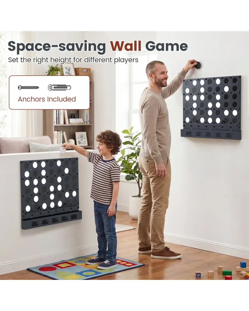 Wall-mounted Metal Connect-4 Game with Acrylic Discs-Black - Black - Lawn Games