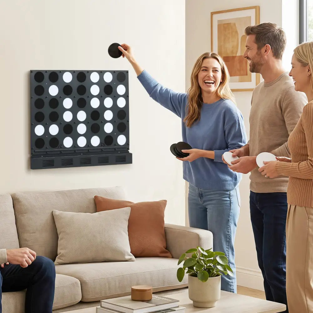 Wall-mounted Metal Connect-4 Game with Acrylic Discs-Black - Black - Lawn Games