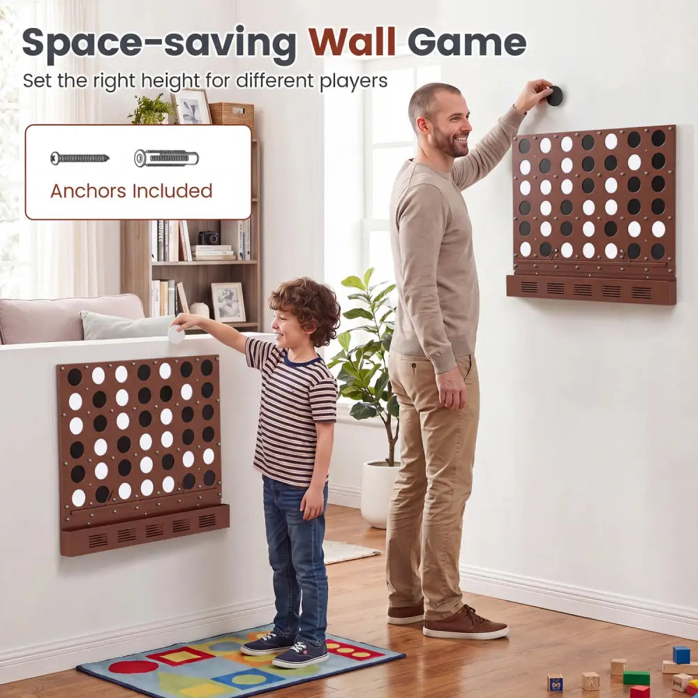 Wall-mounted Metal Connect-4 Game with Acrylic Discs-Walnut - Walnut - Lawn Games