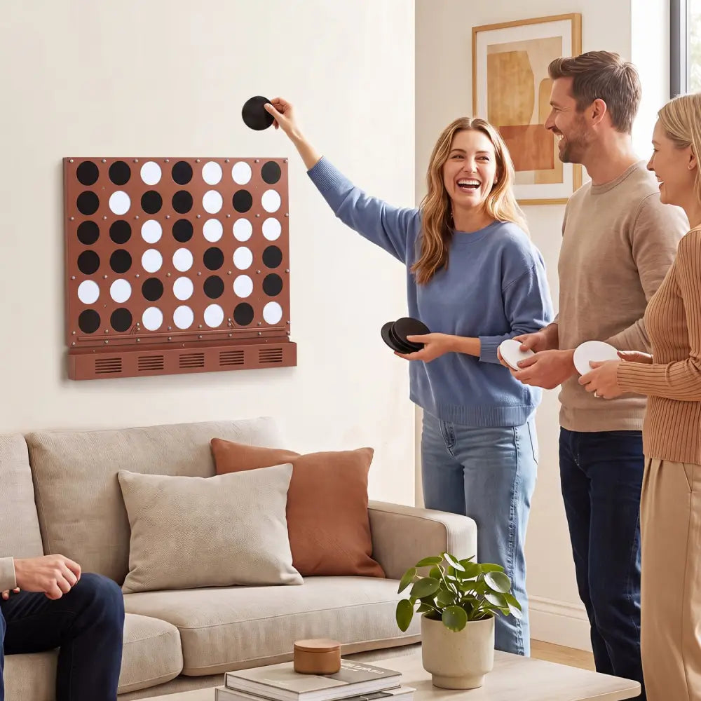 Wall-mounted Metal Connect-4 Game with Acrylic Discs-Walnut - Walnut - Lawn Games