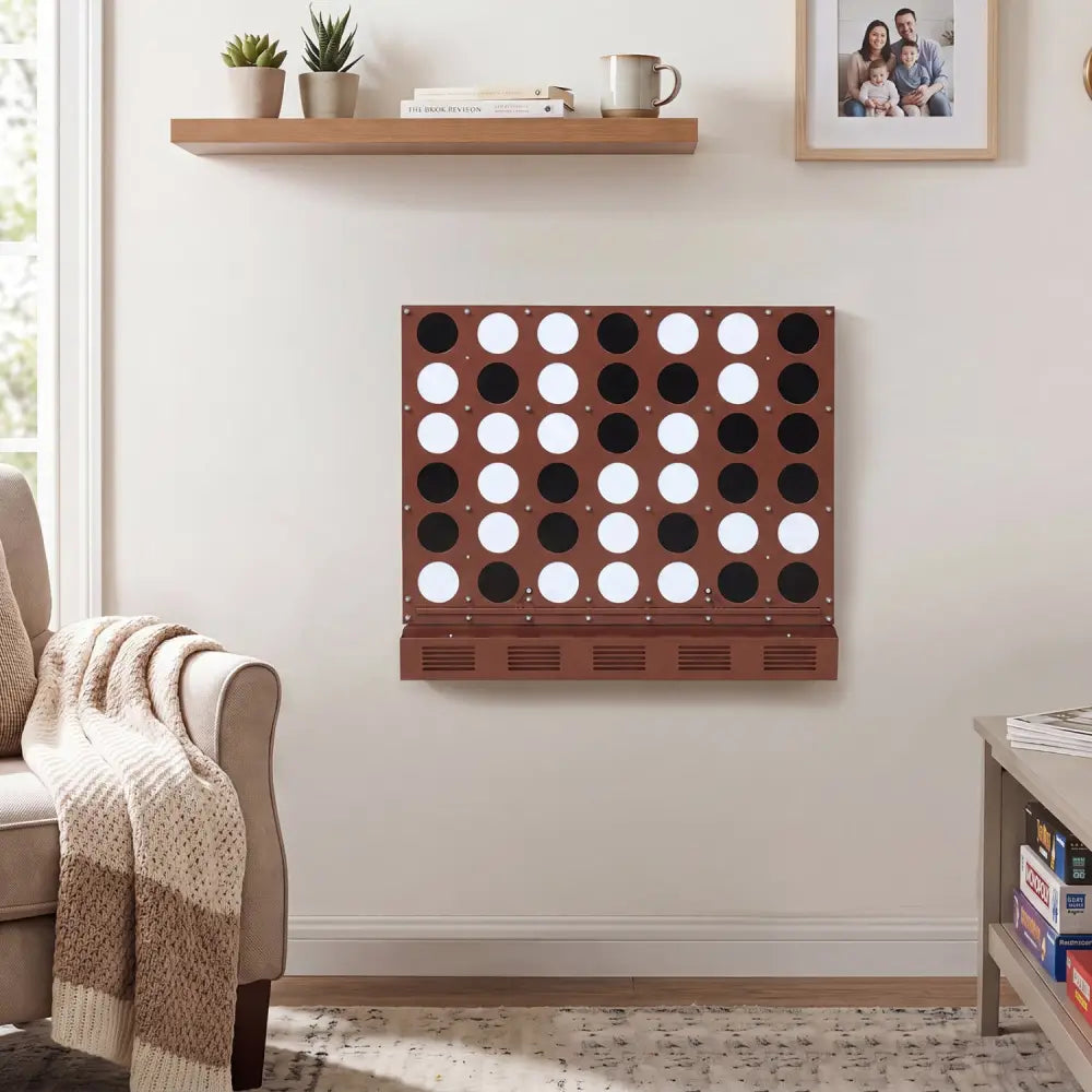 Wall-mounted Metal Connect-4 Game with Acrylic Discs-Walnut - Walnut - Lawn Games