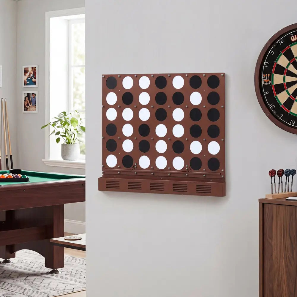 Wall-mounted Metal Connect-4 Game with Acrylic Discs-Walnut - Walnut - Lawn Games