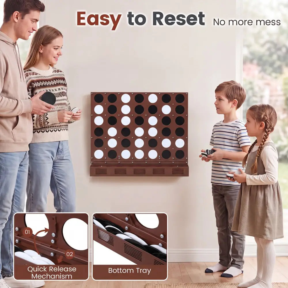 Wall-mounted Metal Connect-4 Game with Acrylic Discs-Walnut - Walnut - Lawn Games