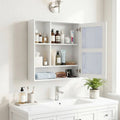 Wall-Mounted Mirror Cabinet with 2 Hidden Shelves and 3 Open Compartments-White - White - Wall Cabinets