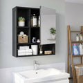 Wall-Mounted Mirror Cabinet with 2 Hidden Shelves and 3 Open Compartments-Black - Black - Wall Cabinets