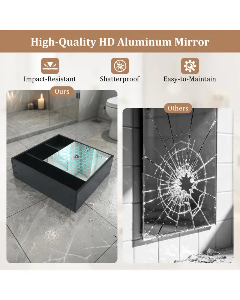 Wall-Mounted Mirror Cabinet with 2 Hidden Shelves and 3 Open Compartments-Black - Black - Wall Cabinets
