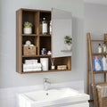 Wall-Mounted Mirror Cabinet with 2 Hidden Shelves and 3 Open Compartments-Walnut - Walnut - Wall Cabinets