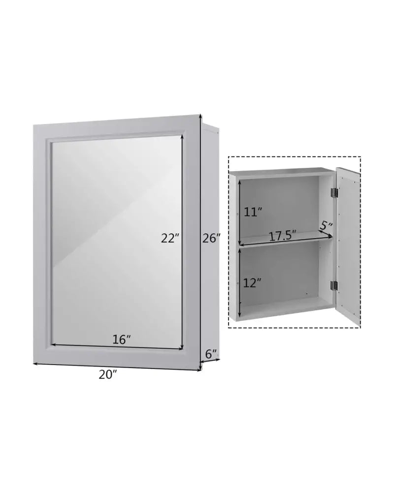 Wall-Mounted Mirrored Medicine Cabinet-Gray - Gray - Wall Cabinets