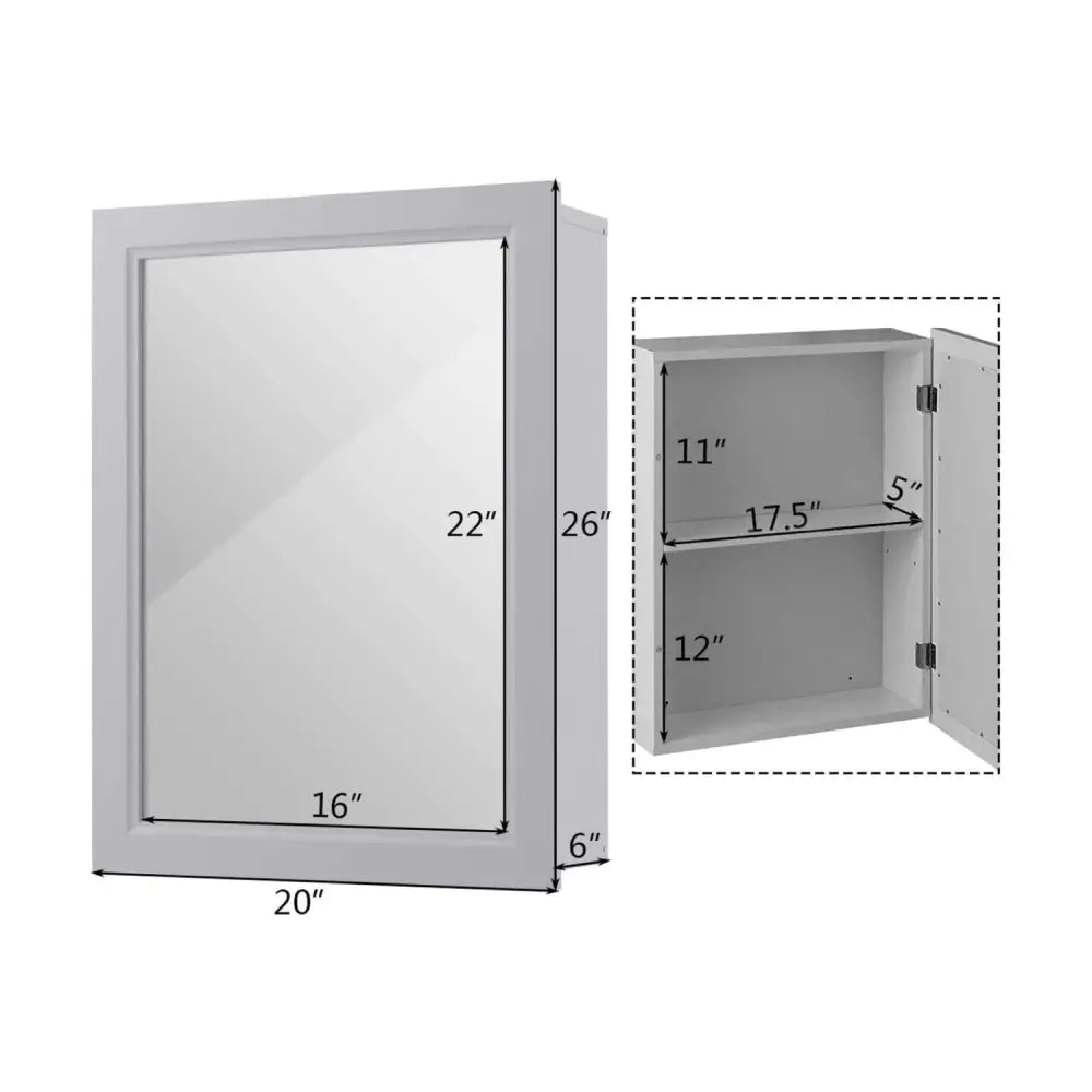 Wall-Mounted Mirrored Medicine Cabinet-Gray - Gray - Wall Cabinets