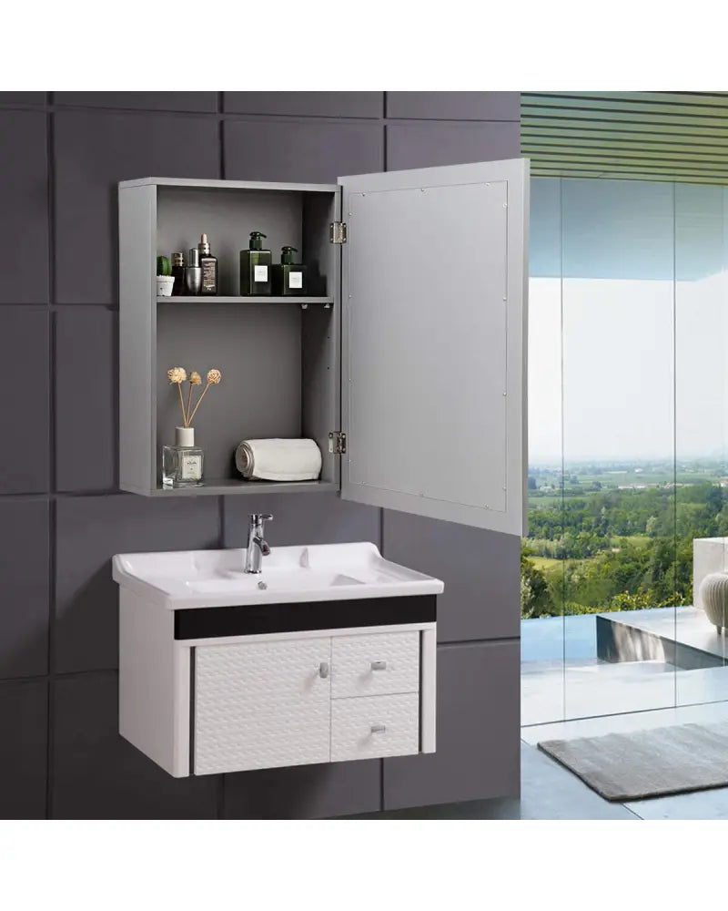 Wall-Mounted Mirrored Medicine Cabinet-Gray - Gray - Wall Cabinets
