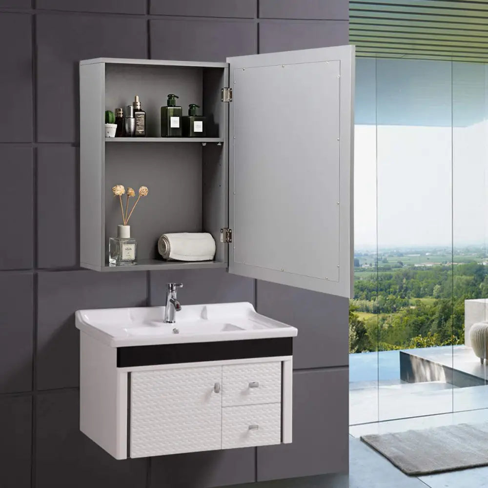 Wall-Mounted Mirrored Medicine Cabinet-Gray - Gray - Wall Cabinets