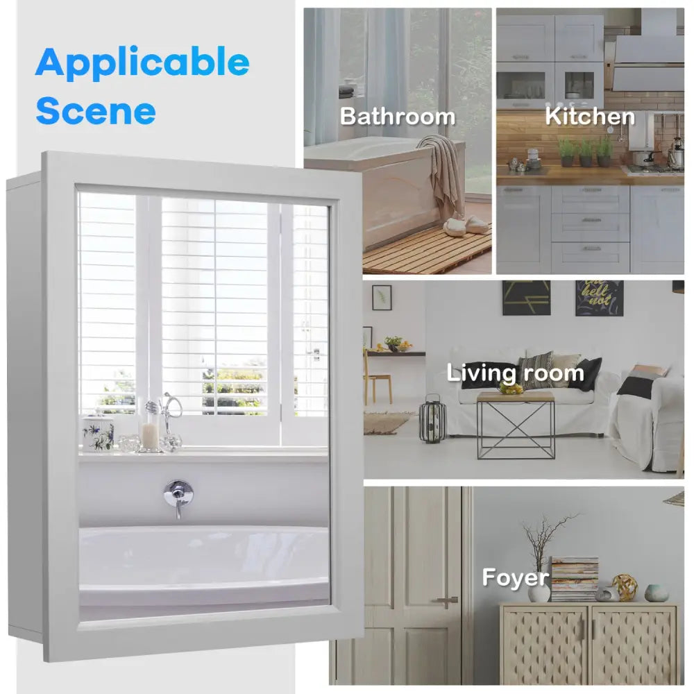 Wall-Mounted Mirrored Medicine Cabinet-Gray - Gray - Wall Cabinets