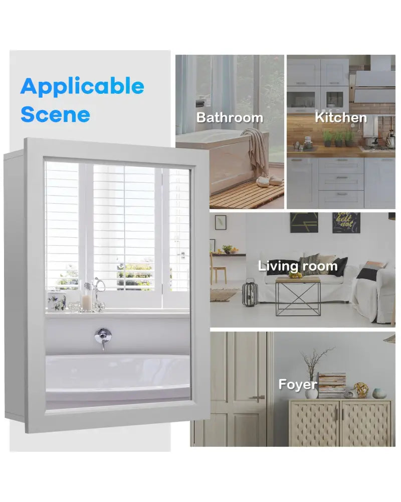 Wall-Mounted Mirrored Medicine Cabinet-Gray - Gray - Wall Cabinets