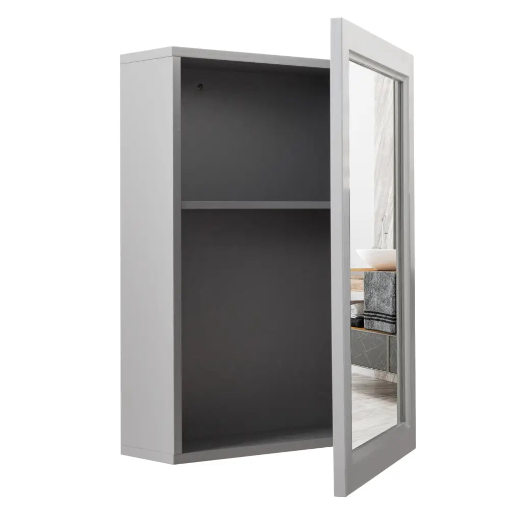 Wall-Mounted Mirrored Medicine Cabinet-Gray - Gray - Wall Cabinets