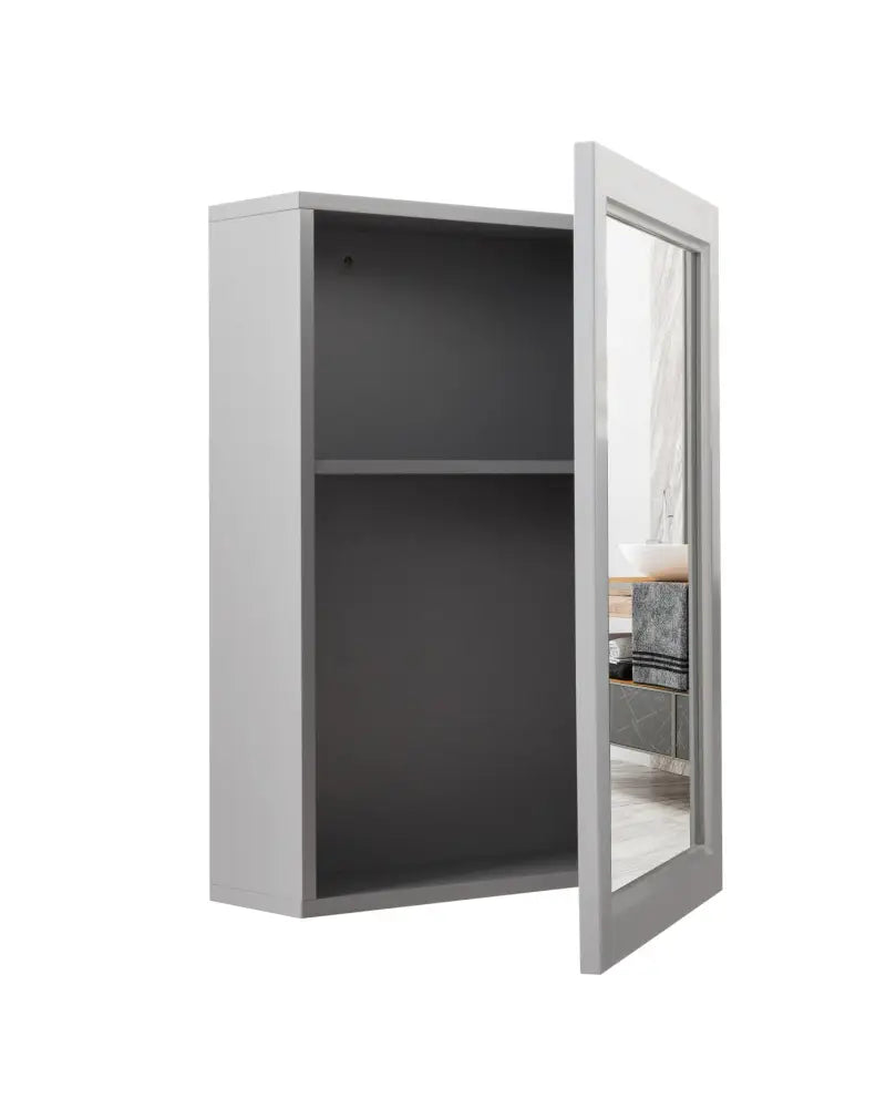Wall-Mounted Mirrored Medicine Cabinet-Gray - Gray - Wall Cabinets