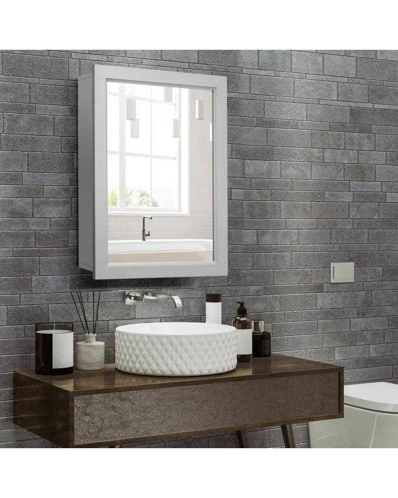 Wall-Mounted Mirrored Medicine Cabinet-Gray - Gray - Wall Cabinets