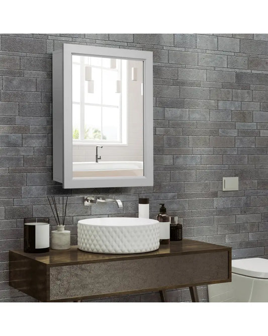Wall-Mounted Mirrored Medicine Cabinet-Gray - Gray - Wall Cabinets