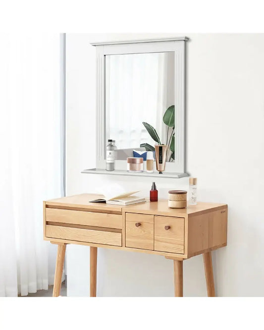 Wall-Mounted Multipurpose Vanity Mirror with Shelf-White - White - Wall Mirrors