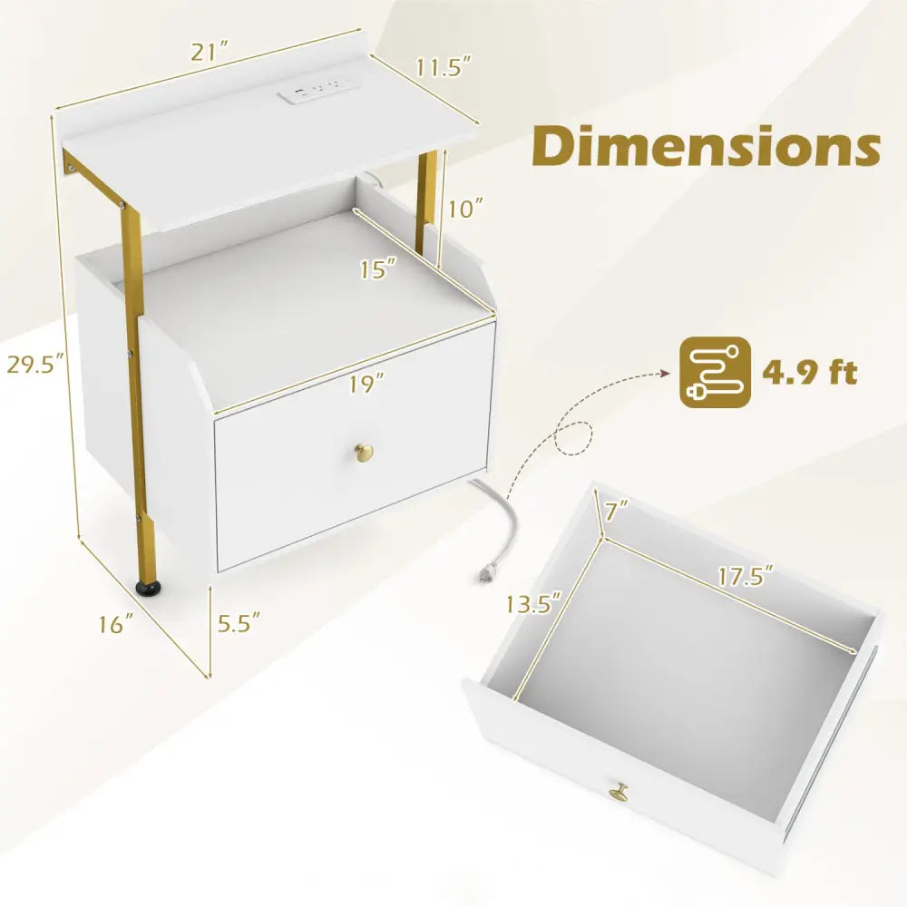 Wall-mounted Nightstand with LED Lights and Charging Station for Bedroom-White - White - Nightstands