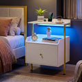Wall-mounted Nightstand with LED Lights and Charging Station for Bedroom-White - White - Nightstands