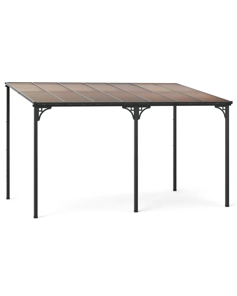Wall-Mounted Patio Gazebo Large Outdoor Hardtop Pergola with Sloped Polycarbonate Roof-Black - Natural - Gazebos