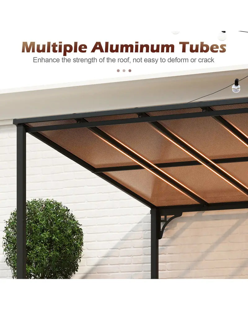 Wall-Mounted Patio Gazebo Large Outdoor Hardtop Pergola with Sloped Polycarbonate Roof-Black - Natural - Gazebos