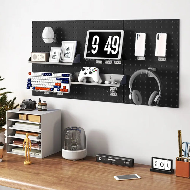 Wall-Mounted Pegboard Kit with 3 Pegboards for Garage Workshop-Black - Black - Garages