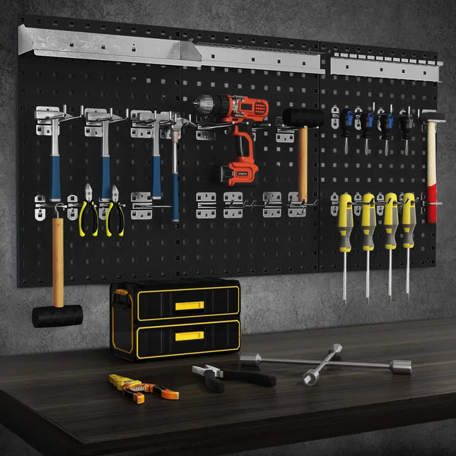Wall-Mounted Pegboard Kit with 3 Pegboards for Garage Workshop-Black - Black - Garages